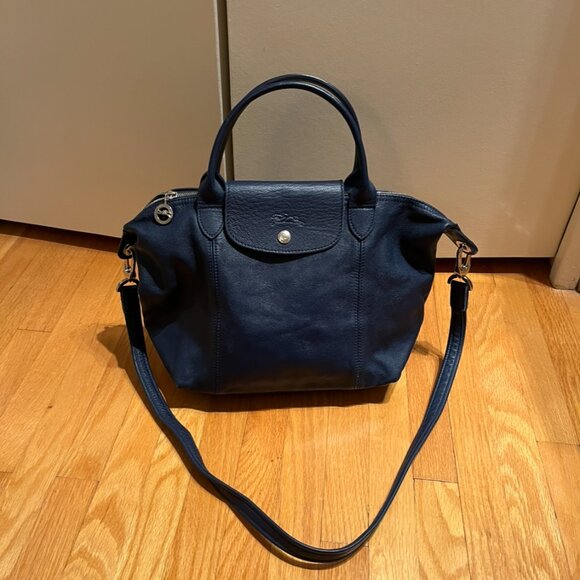 Longchamp Leather Le Pliage (Medium Size in Navy Blue) - Picture 1 of 16